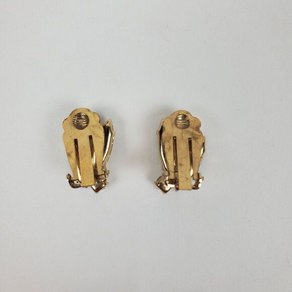 Vintage Topaz Yellow AB Navette Crystal Rhinestone Gold Tone Clip On Earrings - Picture 5 of 10